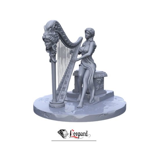 Skulptur eines Mädchens mit einer Harfe