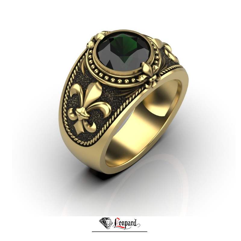 Men's gold ring with precious stones